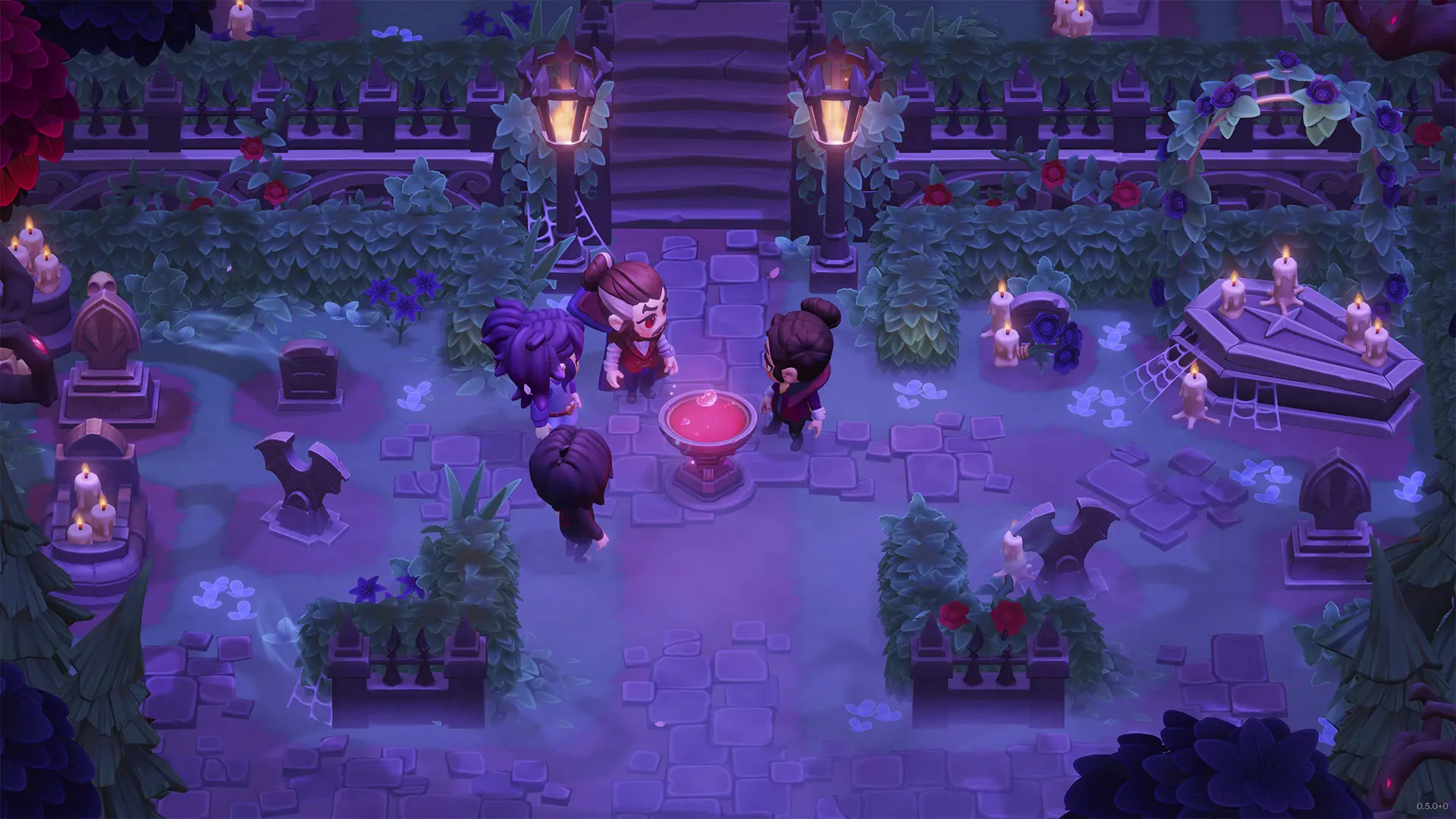 Moonlight Peaks characters gathering in a moonlit garden
